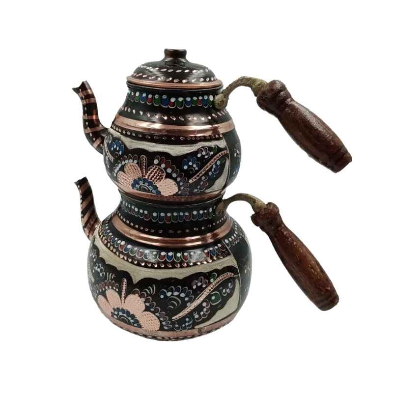 Anka ANK.ISÇ02 1,5 + 2 Litre  Siyah Bakır İşlemeli Çaydanlık